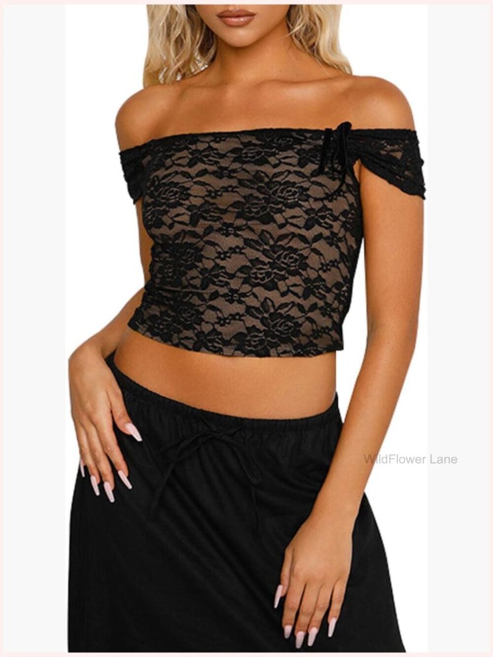 Off Shoulder Crop Top Backless Lace Sheer Mesh Bodycon Streetwear Tee